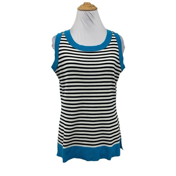 Vintage Misook Tank Top Womens S Small Multi Striped Fine Knit Side Slit Stretch - Picture 1 of 16